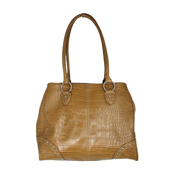 Tommy Hilfiger Tan/Light Brown Leather Shoulder Bag Purse Toe Faux Croc - Picture 1 of 8